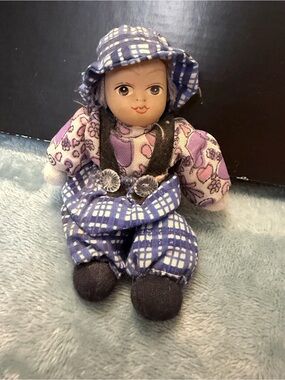 GANZ Purple Plaid Cloth Doll with Floral Shirt